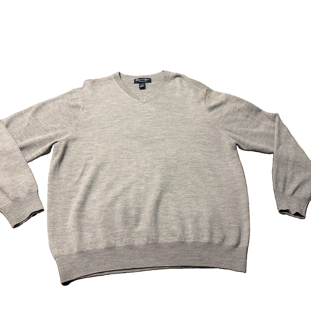 Davis & Squire Sweater Mens XL Extra Fine Merino Wool V-Neck Grey